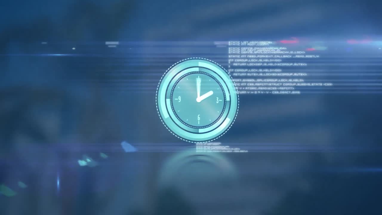 높은 건물에 대한 네온 시계, 데이터 처리 및 조명 스의 애니메이션