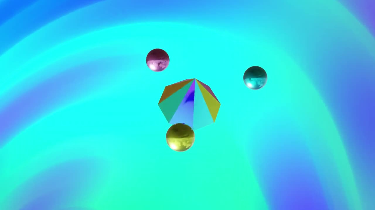 Animation of 3d multicoloured shapes over neon background