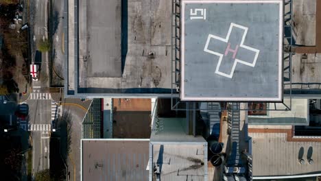 rooftop hospital helipad of surrey memorial hospital in surrey, canada - aerial top down