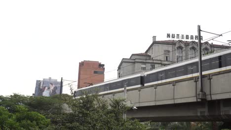 perspective of the medellin train passing through the city center