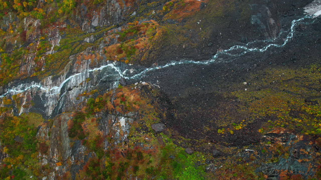 Autumn Mountain Stream Aerial View