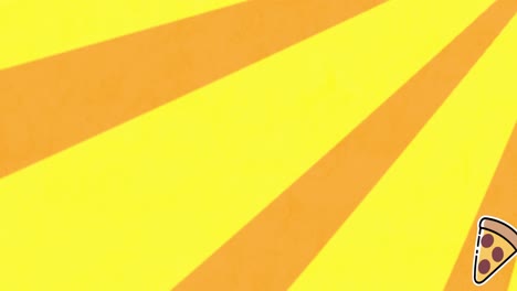 animation of pizza icons over over stripes on yellow background