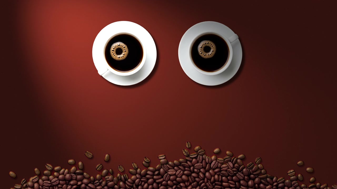 Layout con luce spot per caffè, con cornice di chicchi biologici e centro vuoto su sfondo color terracotta.