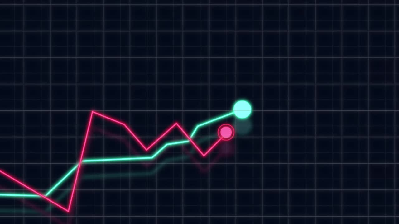 crecimiento de líneas gráfico infografía animación. crecimiento de la empresa ganancias datos de éxito. gráficos de alta tecnología con cuadrícula.