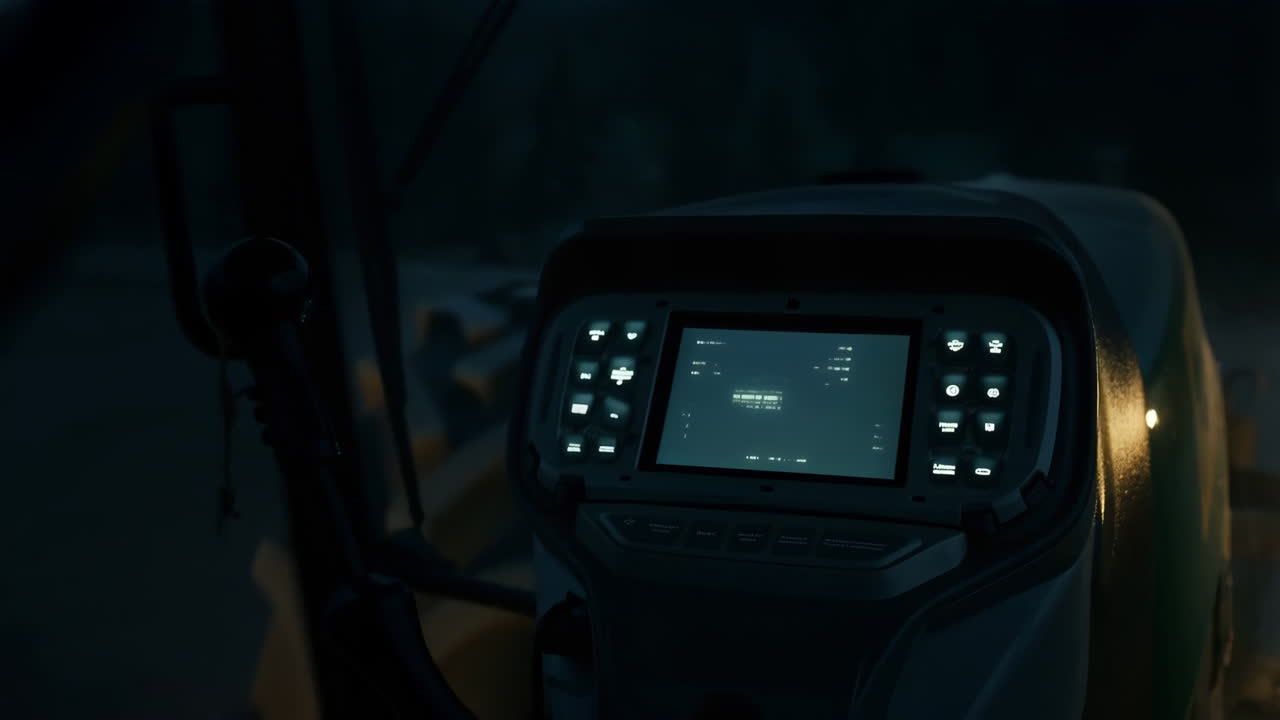 Illuminated Control Panel and Digital Display in a Vehicle at Night