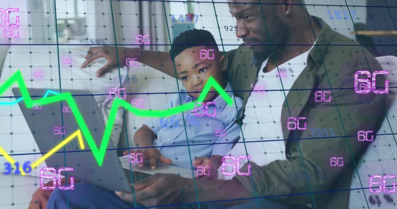Animation of statistics and financial data processing over business people in meeting