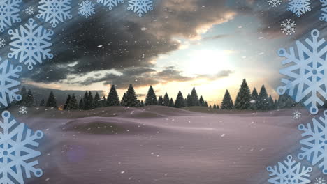 animación de la nieve cayendo sobre el paisaje de invierno