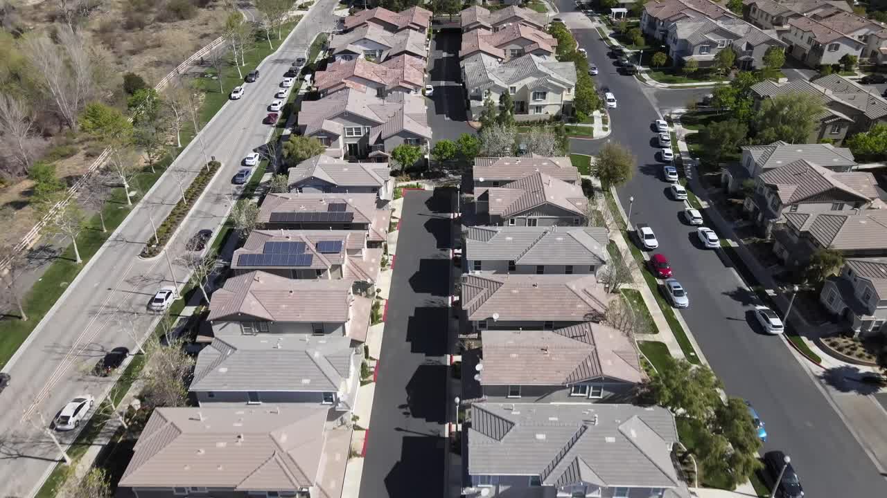 Flying over new residential houses in Valencia, California