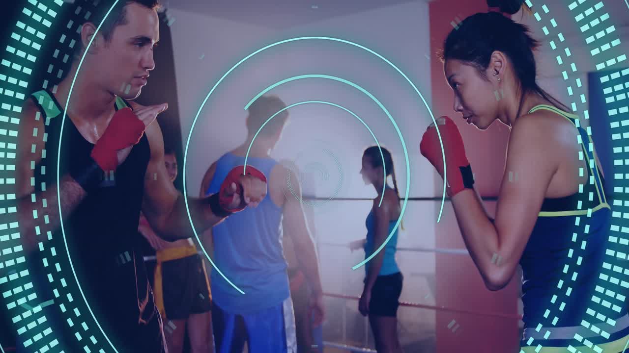 다양한 사람들이 링을 는 범위 스캐닝의 애니메이션