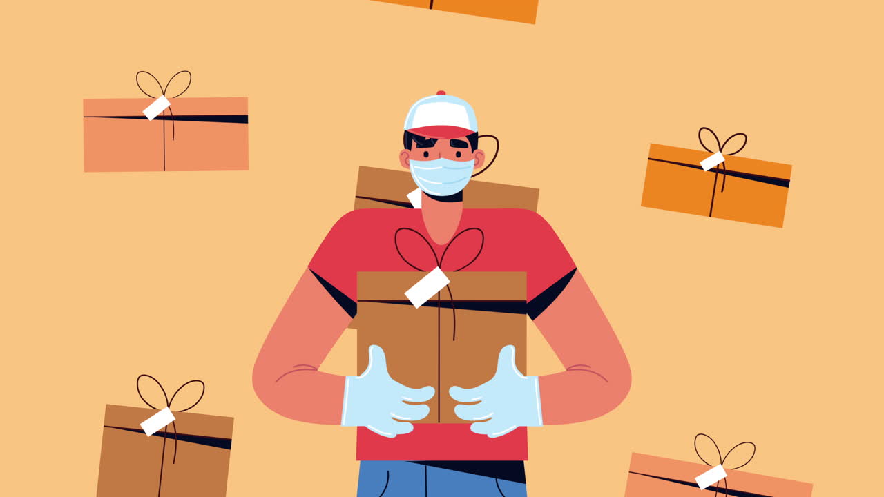 배달 서비스 상자 패턴을 가진 안전 노동자