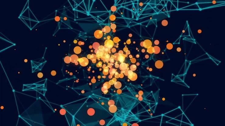 Animation of orange spots of light over network of connections