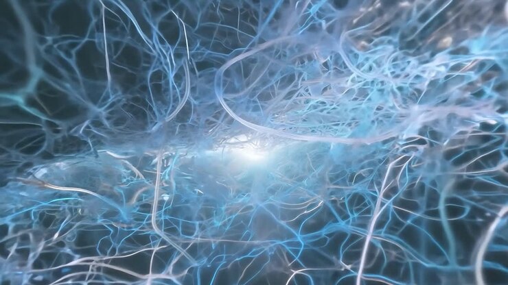 Energy pulses and flows through a complex network of interconnected nodes, creating a dynamic visual representation of technology