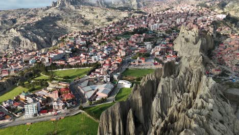 Drone-Aerial-view-of-La-Paz-capital-city-of-Bolivia-South-America