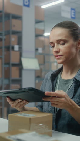 warehouse worker using a tablet to check inventory.