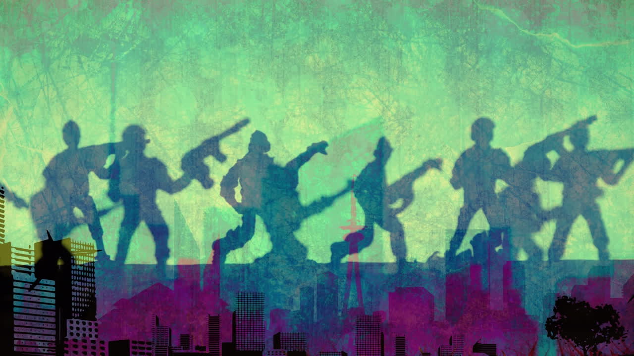 animación de sombras de soldados sobre un fondo verde