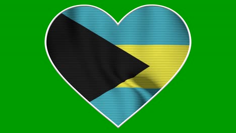 bahamas heart love flag loop - realistic 4k flag waving in the wind. seamless loop with highly detailed fabric texture
