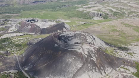 aerial view of grabrok crater in west iceland