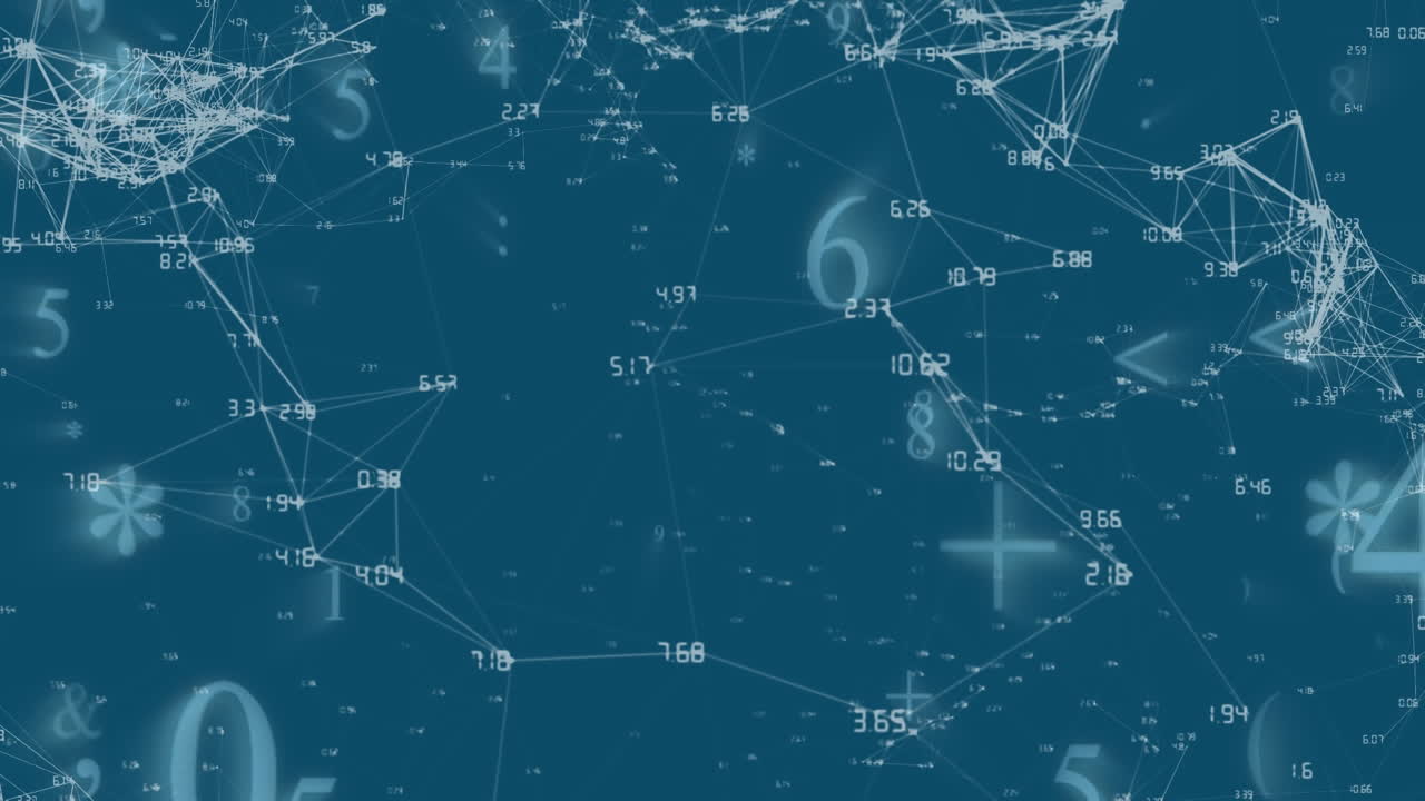 Mathematical symbols moving against network of connections