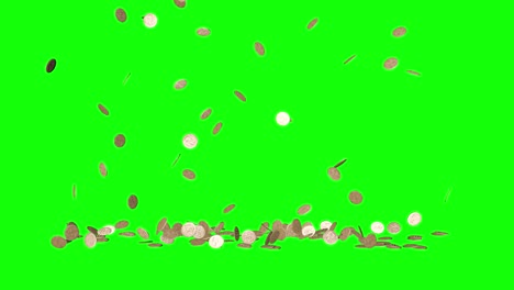 pantalla verde monedas de oro lluvia cayendo piso apilado animación clave de croma 3d