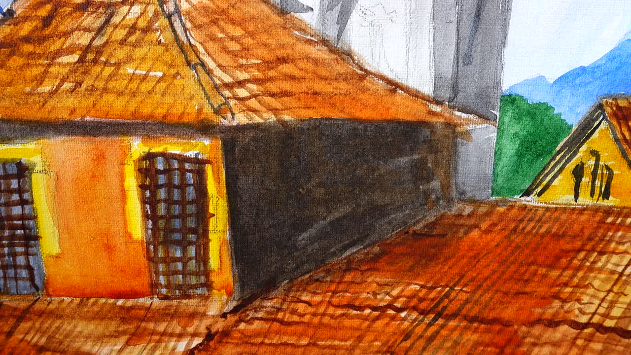 De tekening van de katholieke tempel in Girona, Spanje. Opname van de tekening