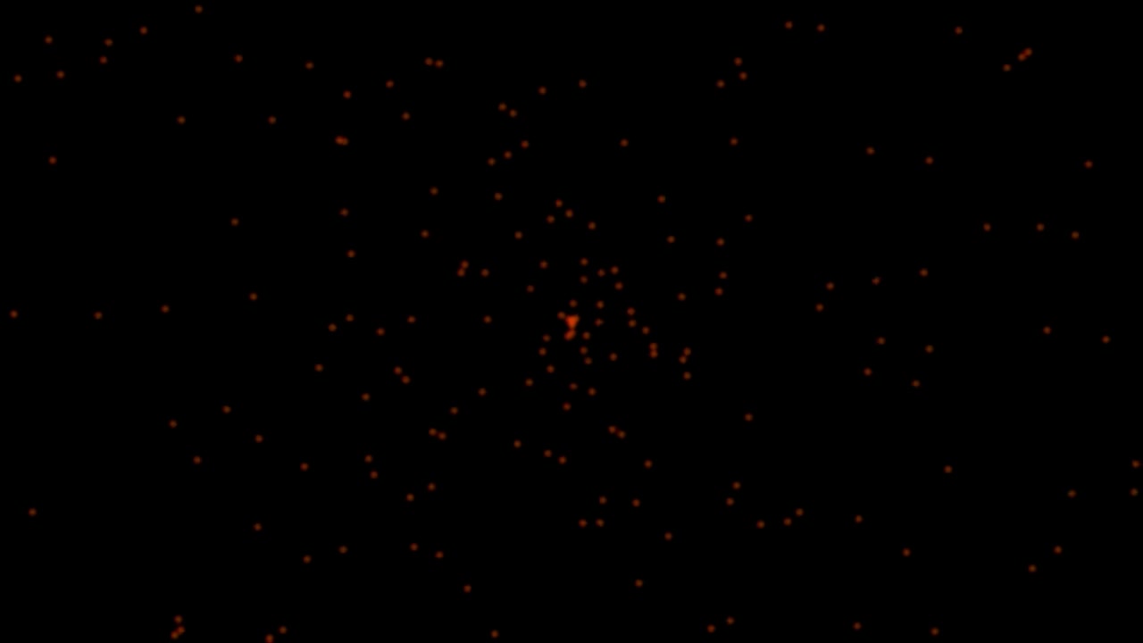 Abstract Motion of Glowing Red Particles on Black Background
