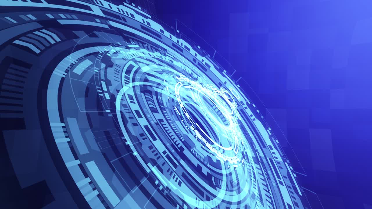abstracto 3d tecnología de ciencia azul hud interfaces de círculo fondo de bucle sin costuras, pantalla de holograma futurista de alta tecnología. concepto de alta tecnología elemento de animación en bucle. innovación moderna del ciberespacio.