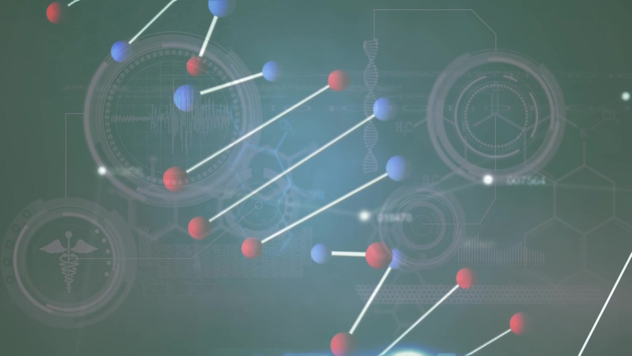 Animación de una hebra de ADN girando sobre procesamiento de datos.