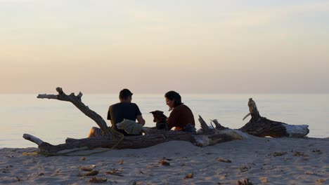 Pareja-Con-Perro-Pasando-Tiempo-En-La-Playa-De-Arena-Li-Junchi