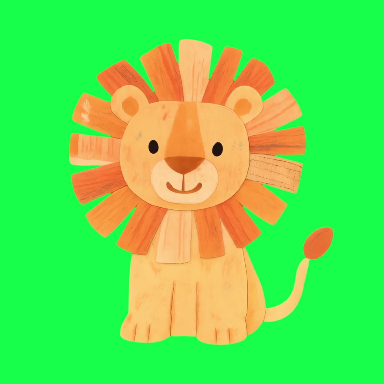Cute wooden lion illustration animation, transparent 4K video, green screen