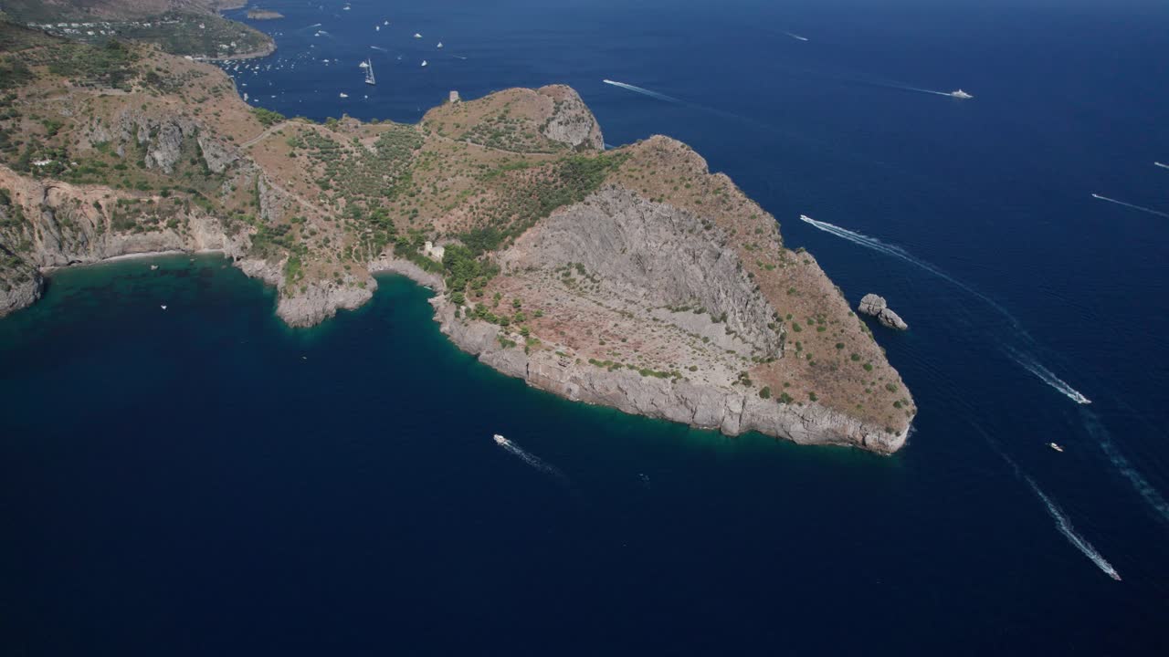 Aerial circle view of Salerno Gulf in in a wonderful sea landscape. Italy