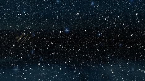 animation of gold glowing merry christmas text over stars and snowflakes falling on blue background