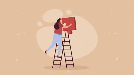 elegante mujer de negocios con rompecabezas en la animación de escaleras