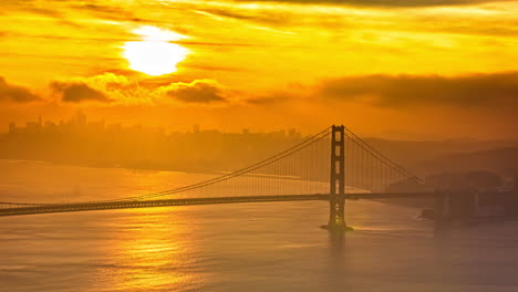 Golden-Gate-Bridge---Bright-Orange-Sunset-Over-Golden-Gate-Strait-In-San-Francisco,-California,-USA