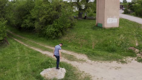 pedestal drone shot above the village of tsarichina hole, a place known for some paranormal sightings in bulgaria