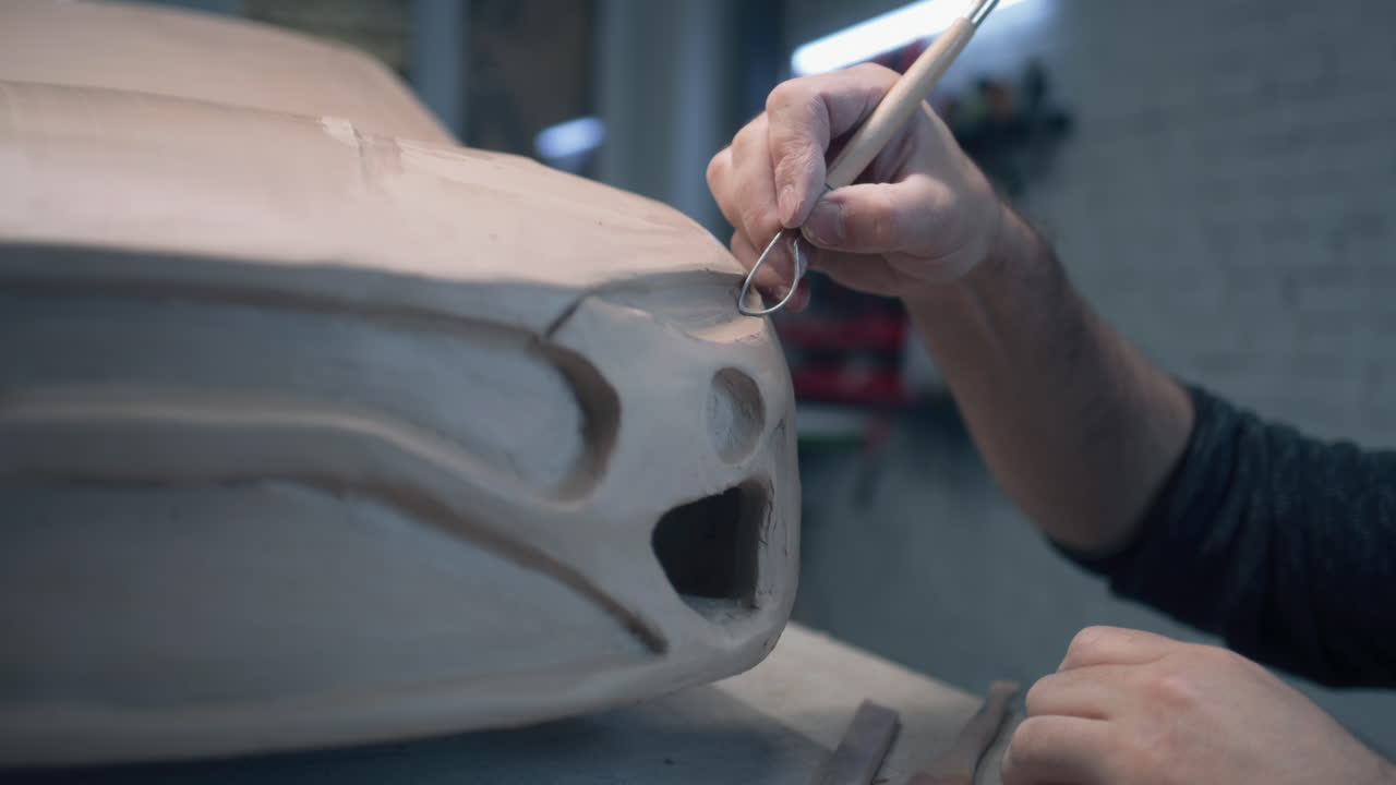 esculpiendo un modelo de coche en arcilla