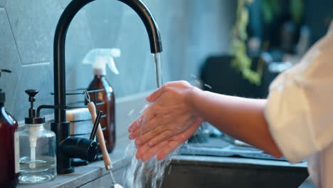 Woman,-washing-hands-or-hygiene-cleaning-in-home