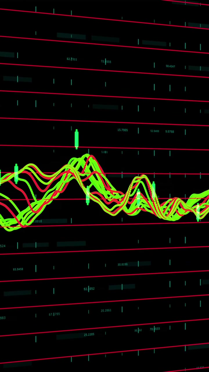 Animation of red and green lines data processing over grid