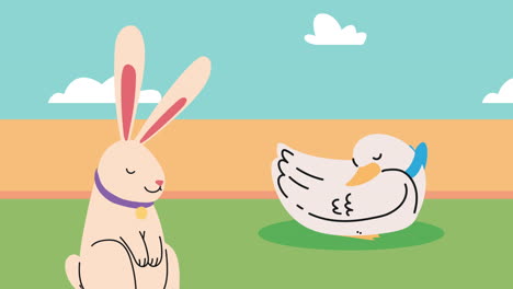 animado de conejos y patos