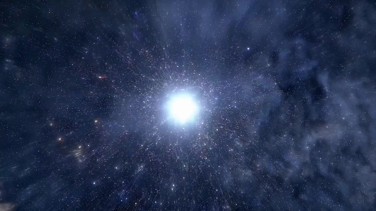 輝く星に向かって深宇宙を航行するシネマティックアニメーション