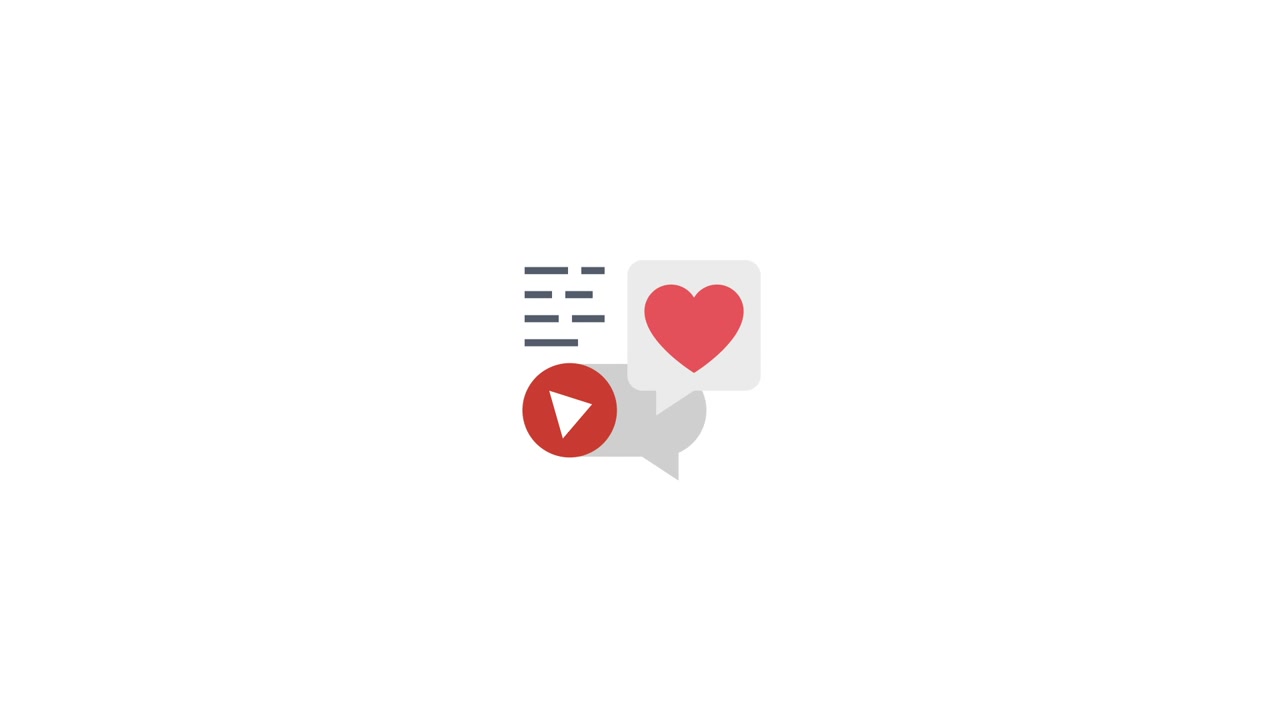 Animated Social Media Video Engagement Icon with Play Button and Heart