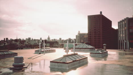 skyline of the city with grey clouds during stormy autumn season