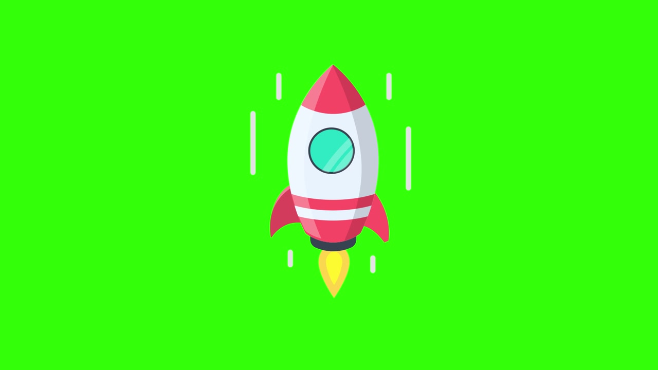 Animated Cartoon Rocket Launching on Green Screen