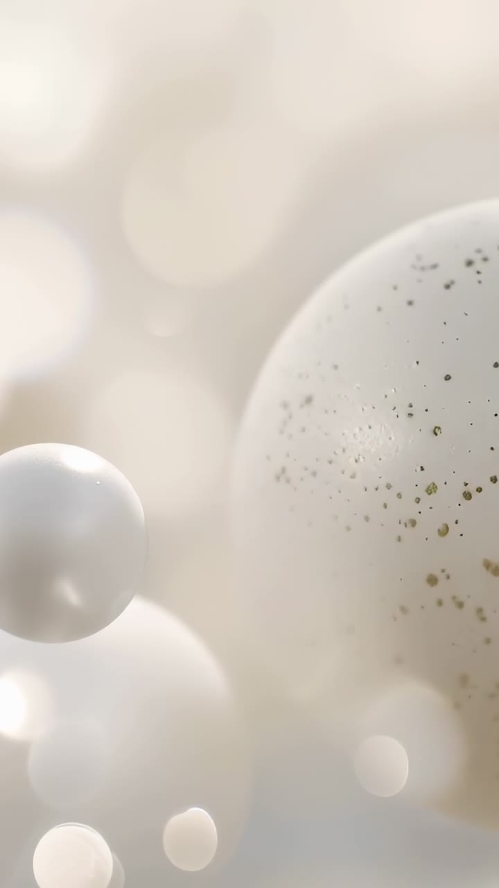 Video verticale: Telecamera che si sposta focalizzandosi sulla sfera maculata a destra in studio, rivelando scaglie d'oro.