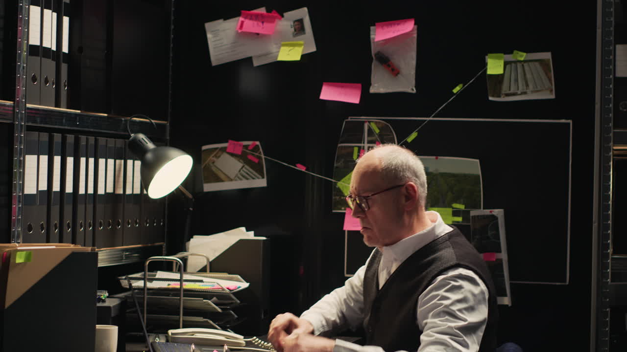 Investigator Examines Evidence on Crime Board