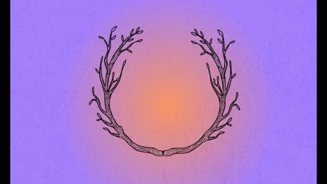 animation of tree branches over light spot on purple background, copy space