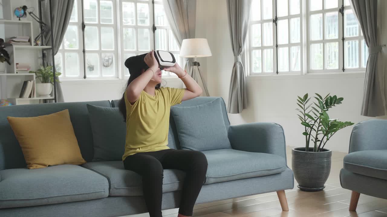 Girl Experiencing VR Headset at Home