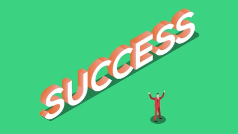 happy male manager standing with success word