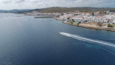 Aerial-view-of-motorboat-moving-in-a-sea-4k