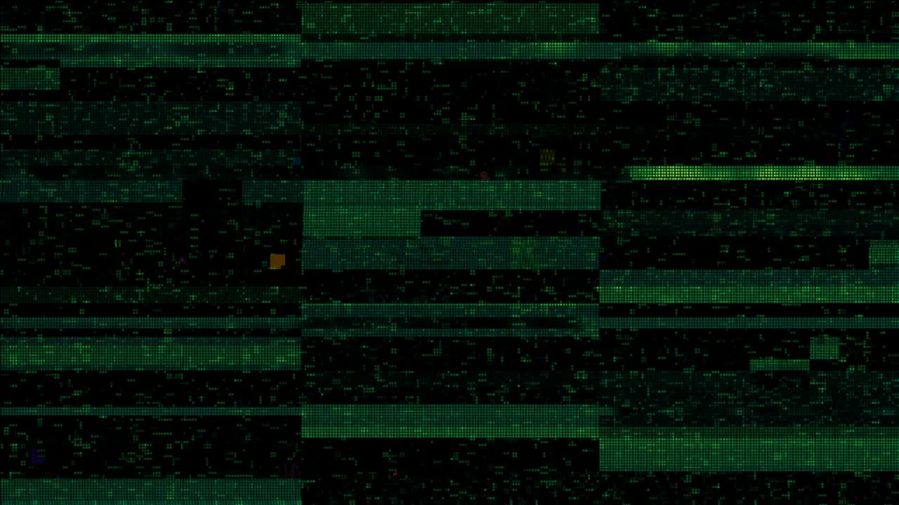 Dark, moody digital glitch with green pixelated noise and blocky distortion. For tech, hacking, or abstract futuristic backgrounds