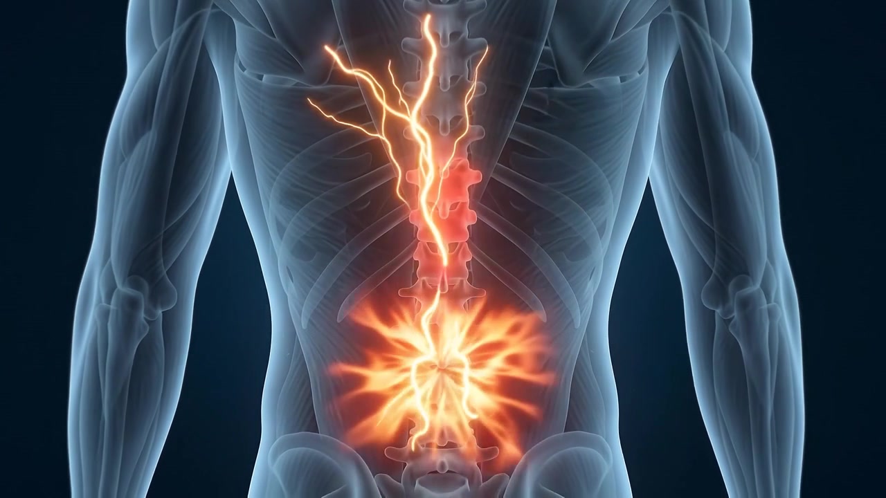 Animazione medica del dolore lombare e della stimolazione nervosa.